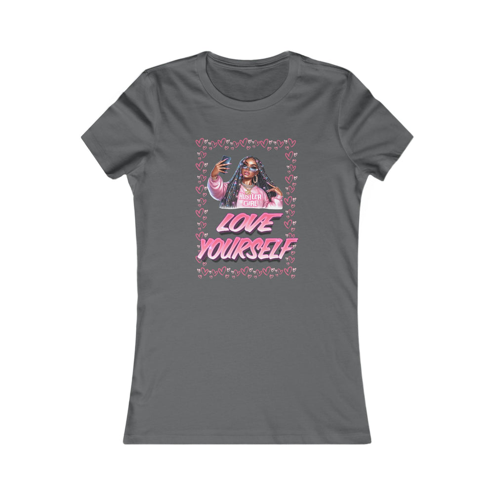 Asphalt t-shirt with a graphic of a woman and 'Love Yourself' text on a white background