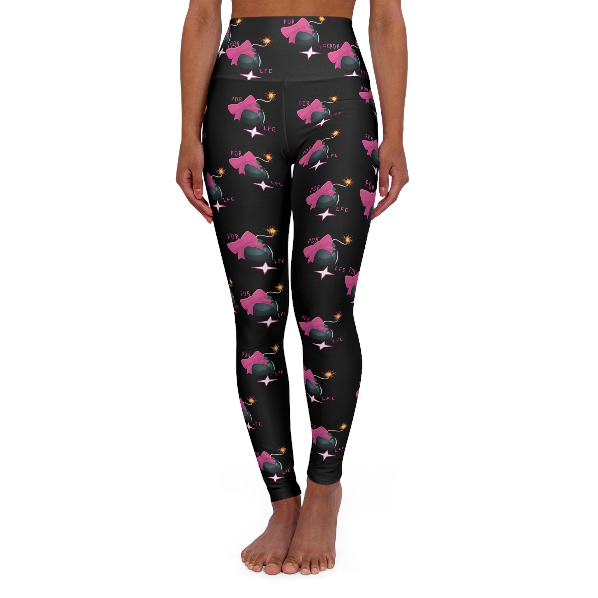 These skinny fitting high-waisted yoga leggings will take you from workout to store run in comfort and style. They are fully customizable with an all-over print that adds an instant pop to any athleisure wardrobe.<br>