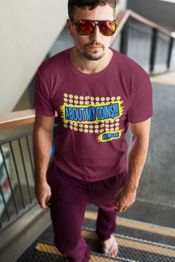 ABOUT MY COINS Hip Hop Short Sleeve Tee - PDR LFE Maroon / S PDR LFE