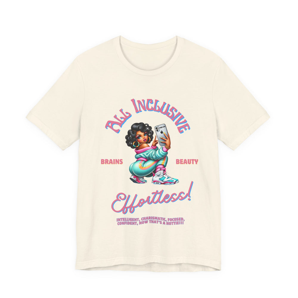 All Natural -shirt with graphic design featuring a person and text on a white background