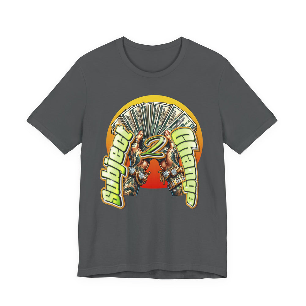 Asphalt t-shirt with a colorful graphic design on a white background