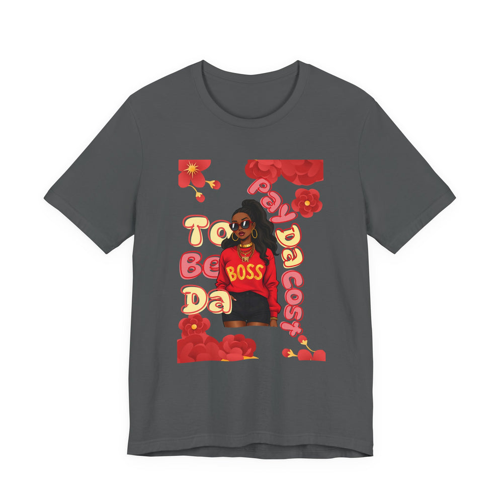 Asphalt t-shirt with a graphic design featuring a person in a red sweater and text on a white background