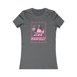 Asphalt  t-shirt with a graphic of a woman and 'Love Yourself' text on a white background
