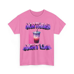 Azela t-shirt with 'Northern Night Life' graphic design on a white background