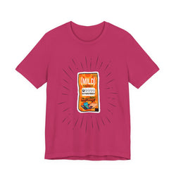 Berry t-shirt with a graphic of a snack package on a white background