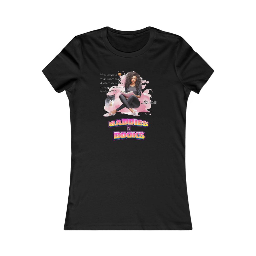 Black t-shirt with graphic design of a woman, text, and a couch on a white background