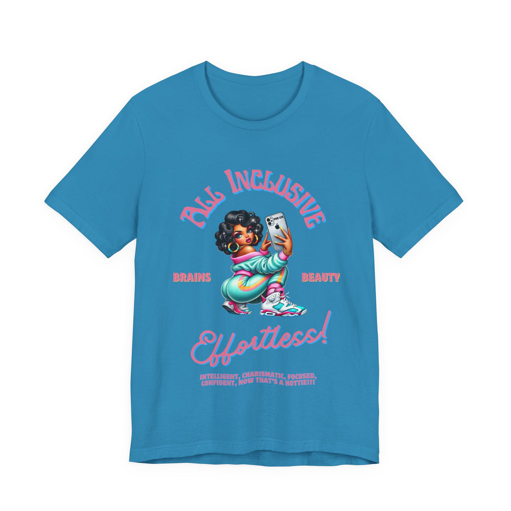 Blue Aqua t-shirt with graphic design and text on a white background