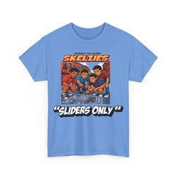 CAROLINA Blue t-shirt with 'Skelzzies' graphic and text on a white background