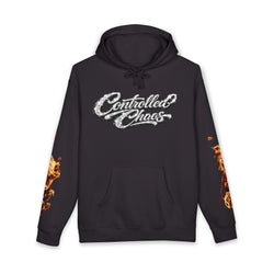 Controlled Chaos Hoodie — Graphic Streetwear Pullover with Sleeve Fox Art