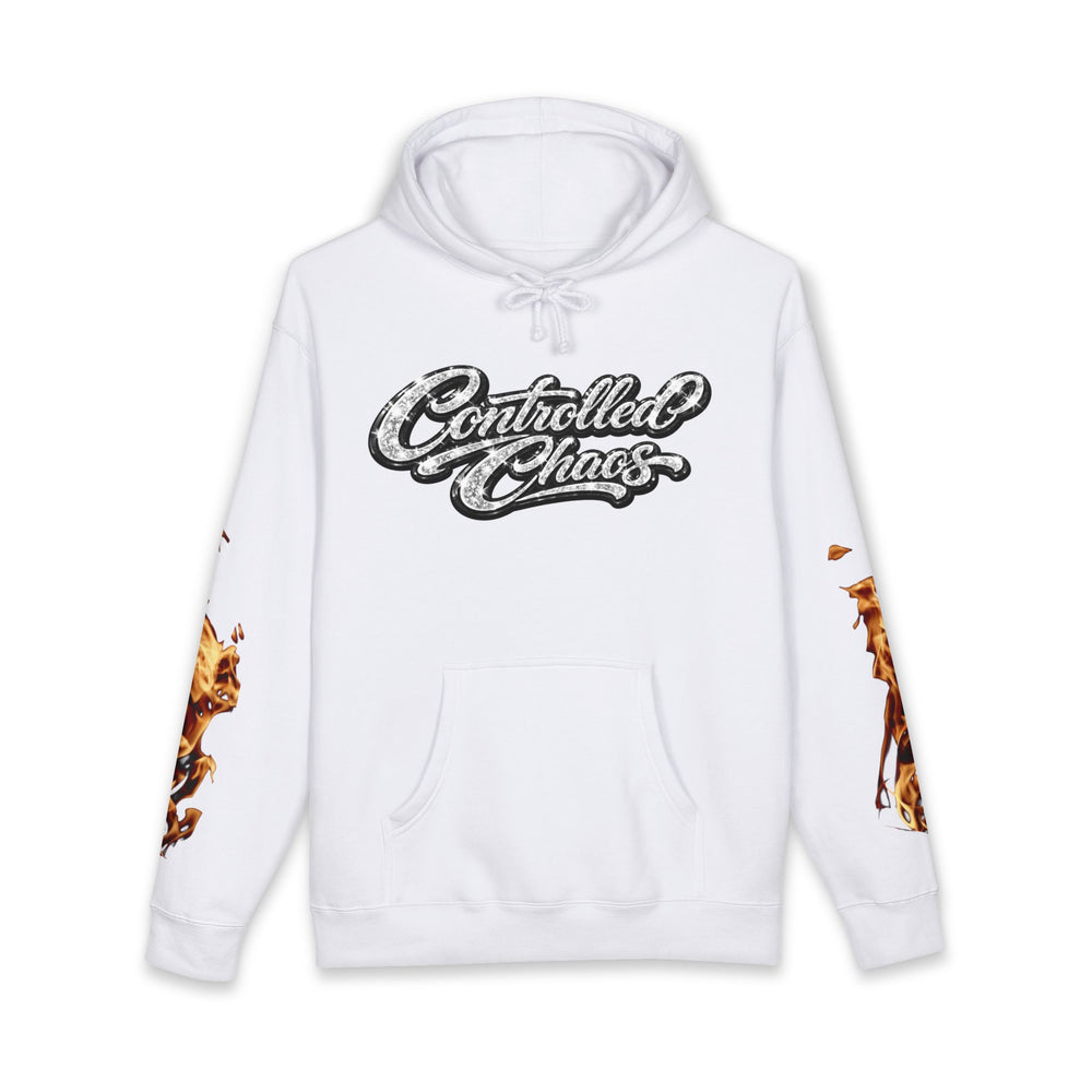 Controlled Chaos Hoodie — Graphic Streetwear Pullover with Sleeve Fox Art