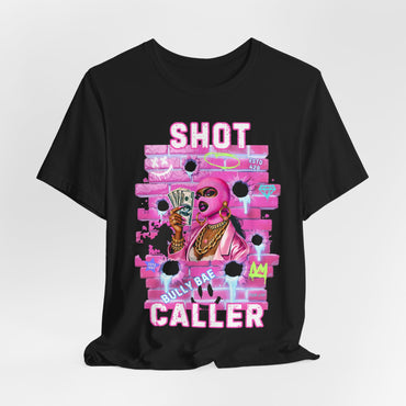 Deep Black t-shirt with colorful graphic design on a white background