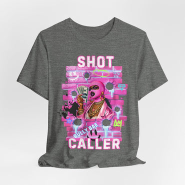 Deep Gray t-shirt with a colorful graphic design on a white background