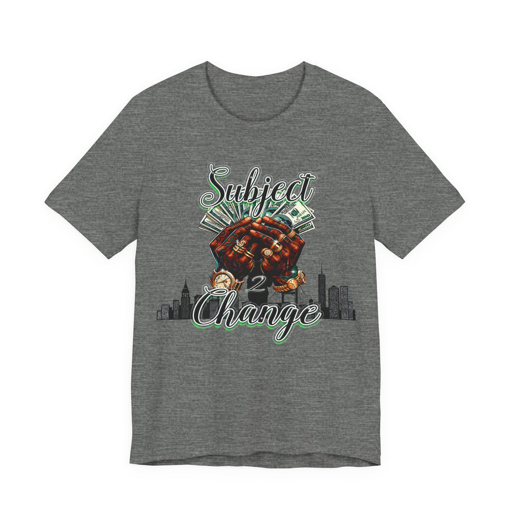 Deep Heather t-shirt with graphic design and text on a white background