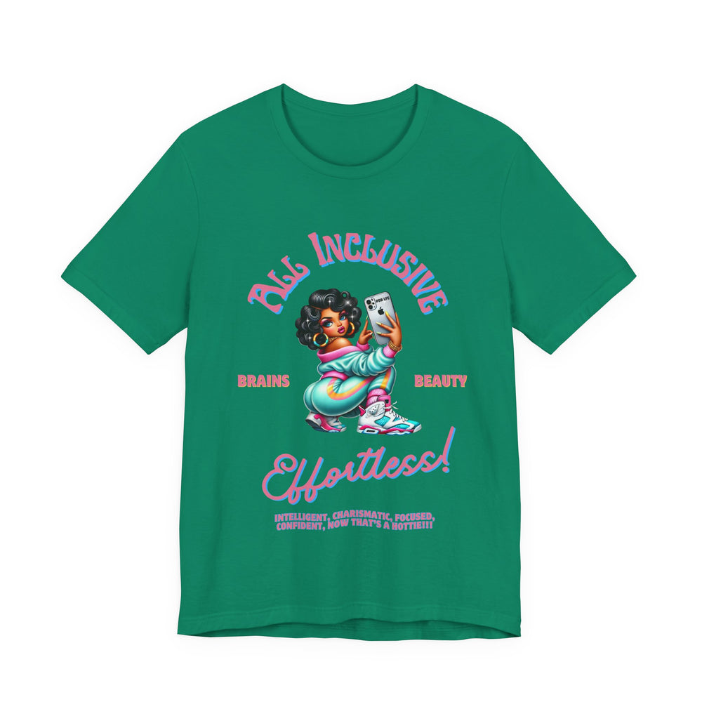 Green Kelly t-shirt with graphic design and text on a white background