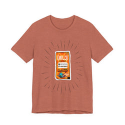 Heather Clay t-shirt with a graphic of a hot sauce packet on a white background