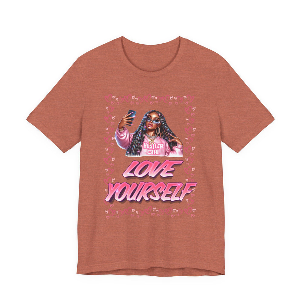Heather Clay t-shirt with graphic design and text on a white background