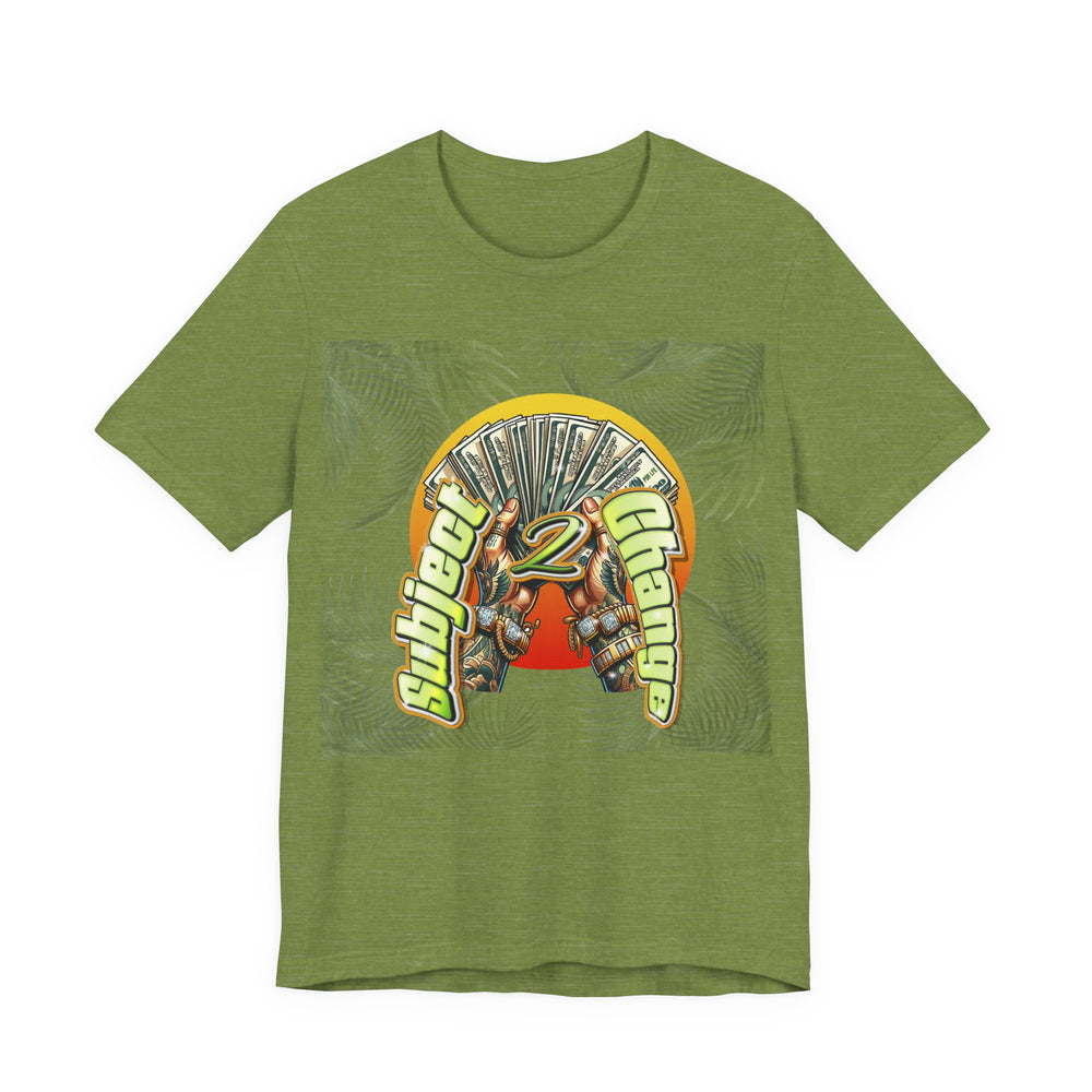 Heather Green t-shirt with a graphic design on a white background
