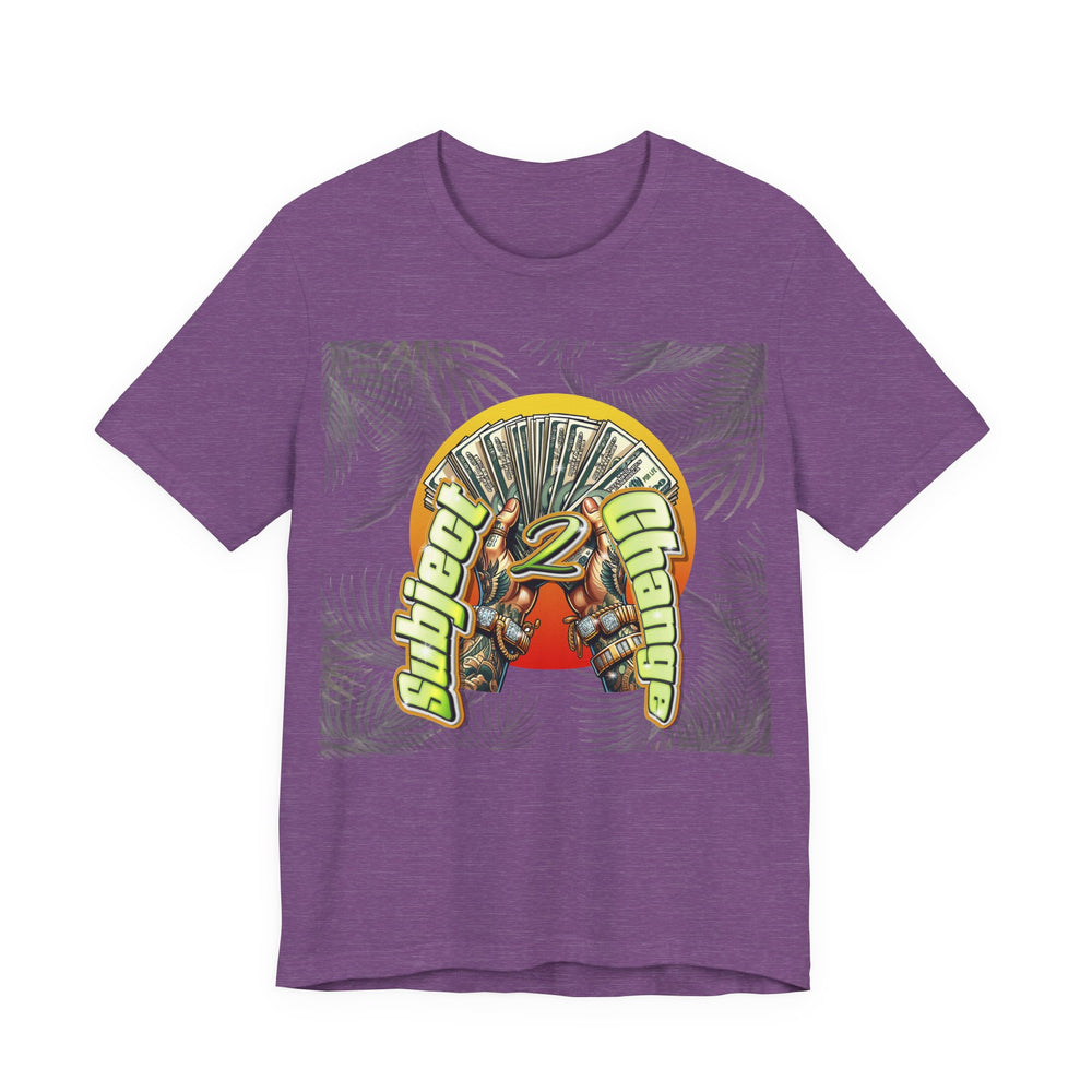 Heather Purple t-shirt with a graphic design on a white background