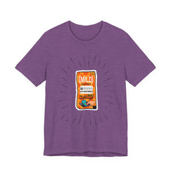 Heather Purple t-shirt with a graphic of a snack packet on a white background