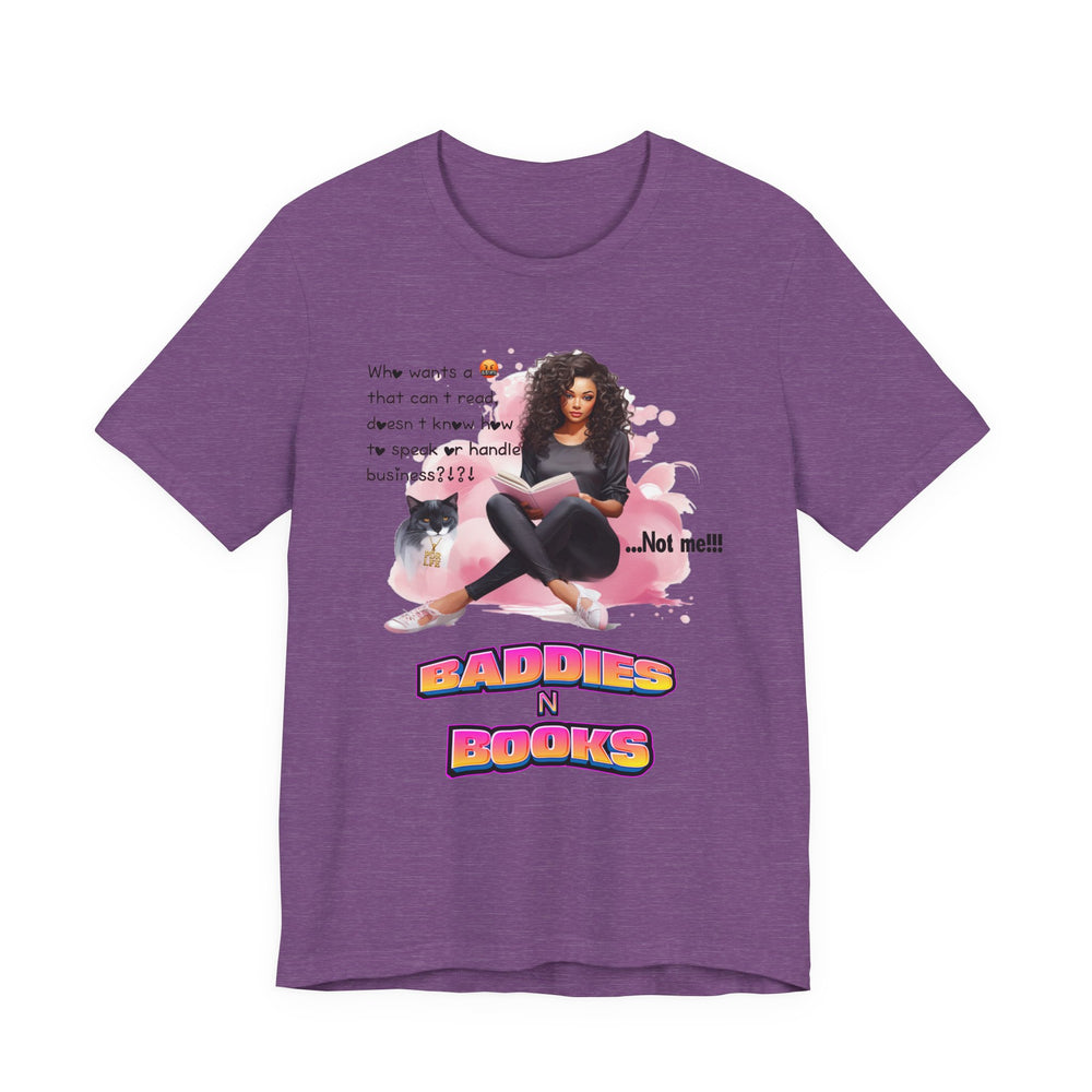 Heather Purple t-shirt with graphic design and text on a white background