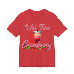 Heather Red t-shirt with a graphic of a cranberry drink and text on a white background