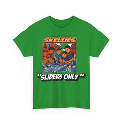Irish Green t-shirt with 'Skelzies' graphic and text on a white background