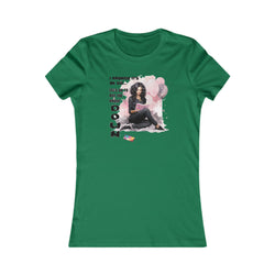 Kelly t-shirt with a graphic design of a woman reading a book on a white background