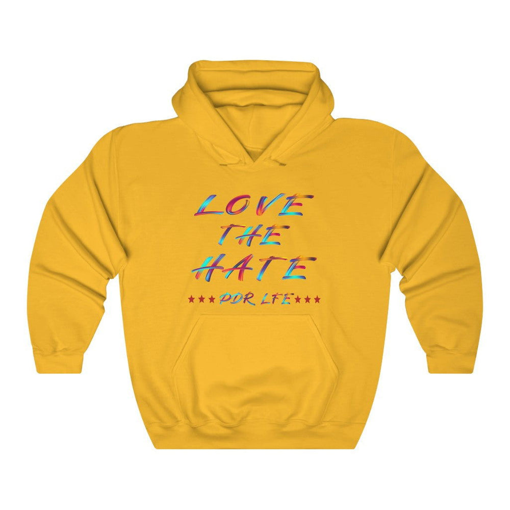 LOVE THE HATE "LOVE THE HATE SERIES" FEMALE Unisex Heavy Blend™ Hooded Sweatshirt - PDR LFE Gold / S PDR LFE