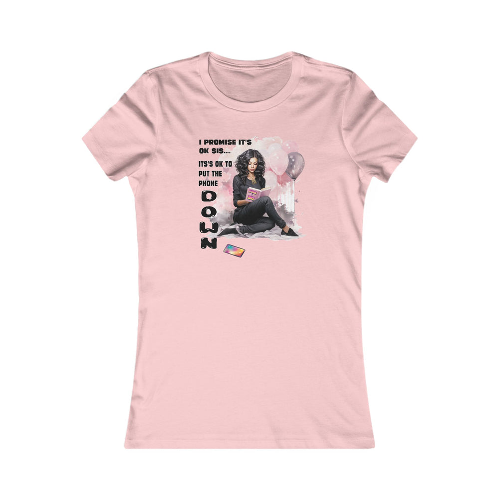 Light Pink t-shirt with graphic design and text on a white background