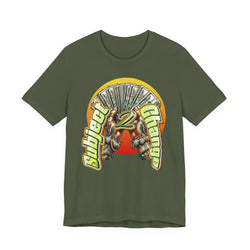 Military Green t-shirt with a graphic design on a white background