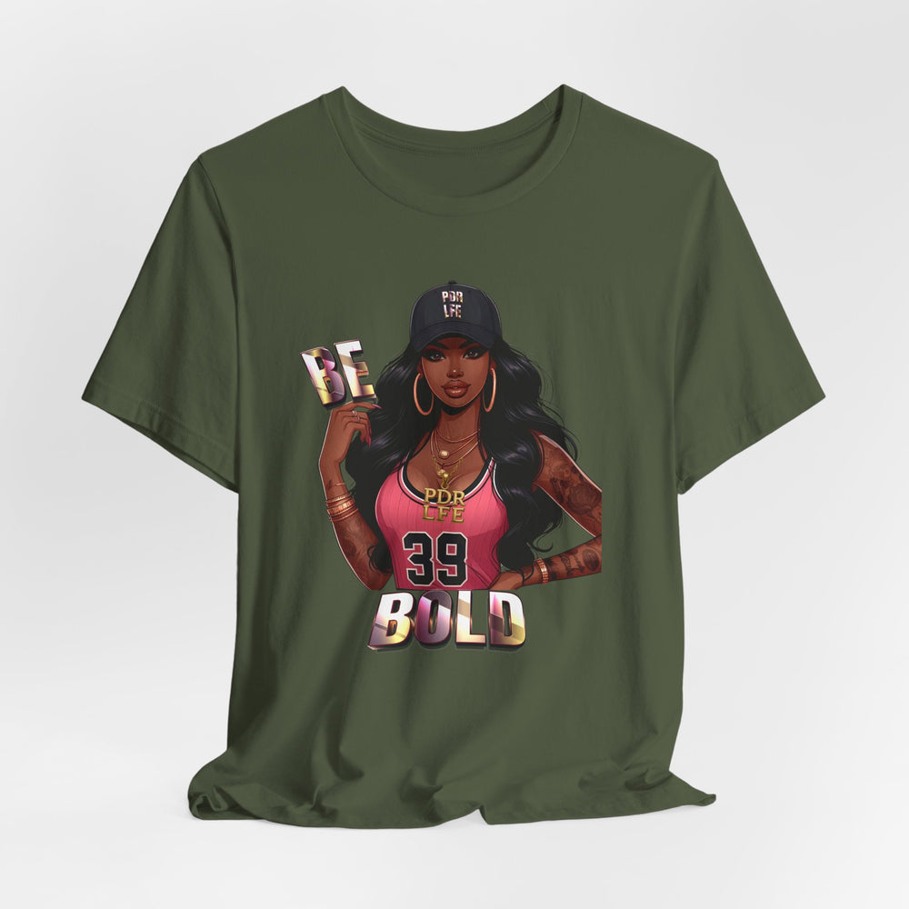 Military Green t-shirt with a graphic of a woman and text on a white background