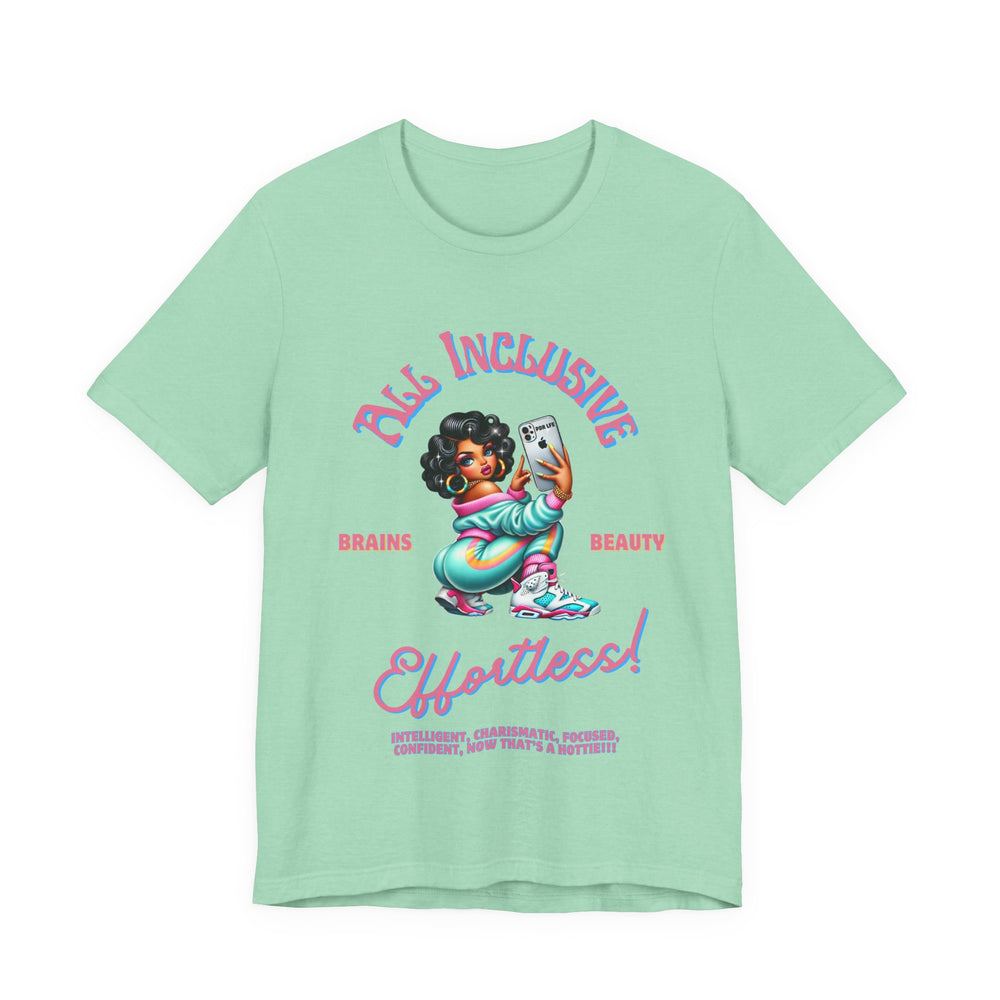 Mint Heather green t-shirt with graphic design and text on a white background