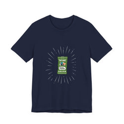 Navy blue t-shirt with a graphic of a salsa beats on a white background