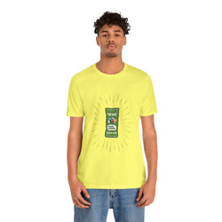 Person wearing a yellow SAUCEY BEATS SALSA HIP HOP t-shirt with a graphic design on a white background