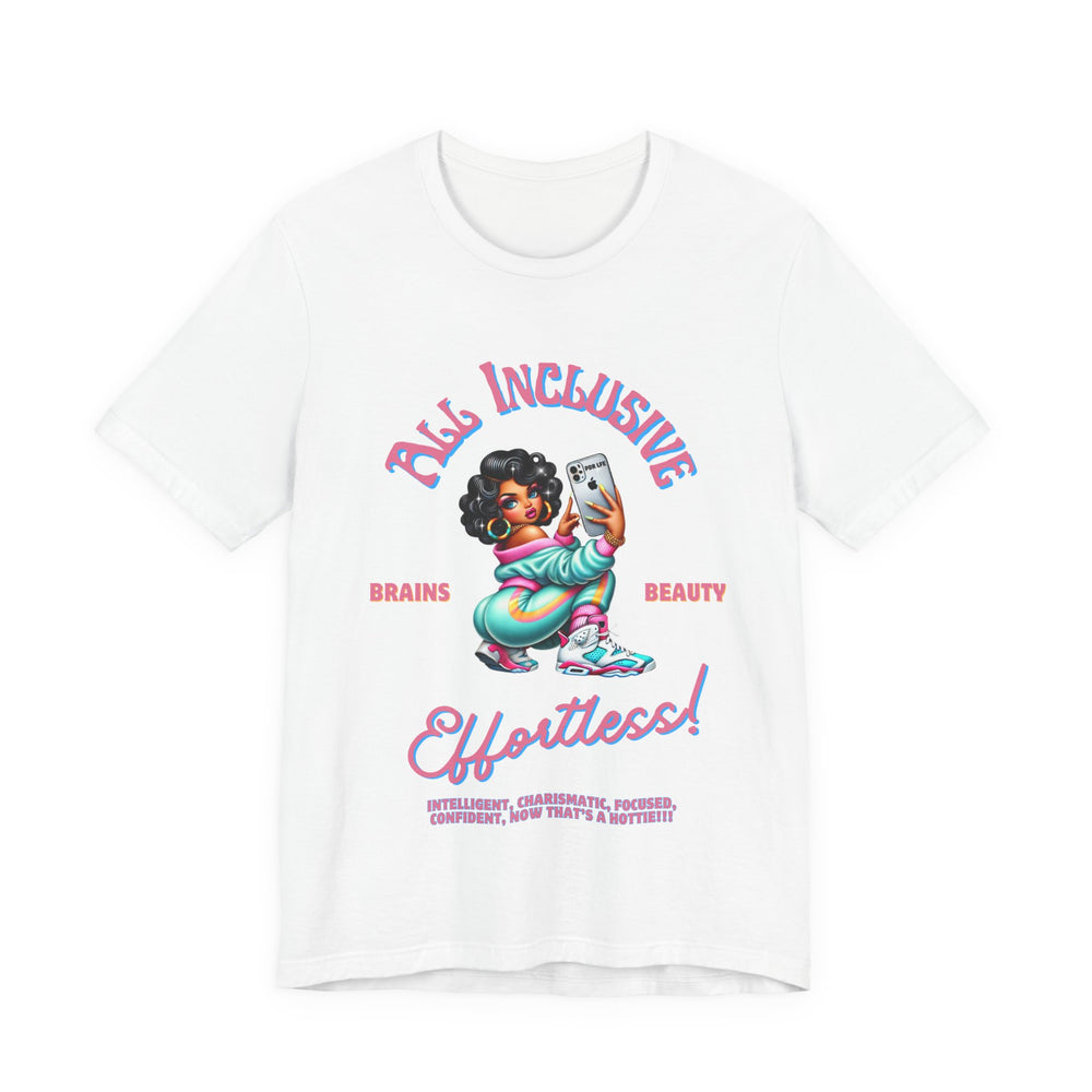 Pure White t-shirt with a graphic of a woman and text on a white background