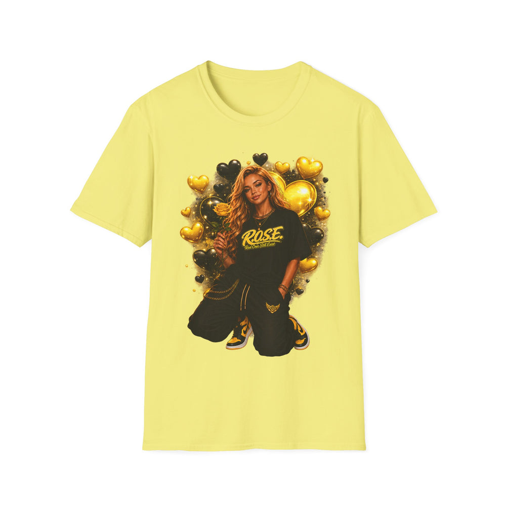 R.O.S.E. (REAL ONES STILL EXIST) YELLOW FEMALE HIP HOP SHORT SLEEVE T-SHIRT