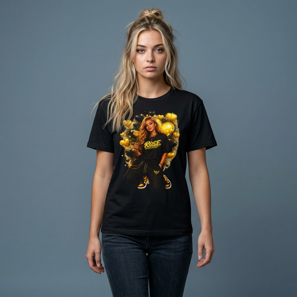 R.O.S.E. (REAL ONES STILL EXIST) YELLOW FEMALE HIP HOP SHORT SLEEVE T-SHIRT
