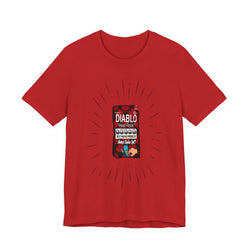 Red t-shirt with a graphic of a Diablo brand product on a white background