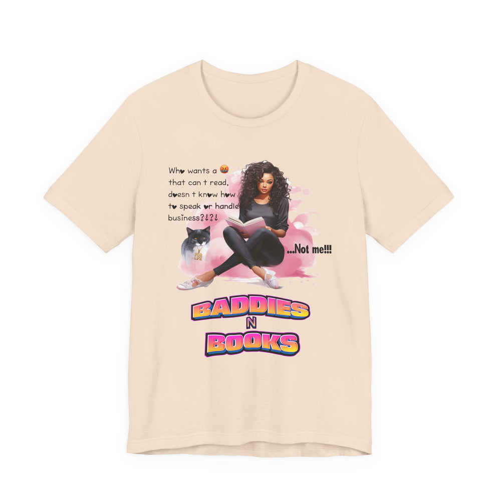 Soft Cream t-shirt with graphic design featuring a woman, cat, and text on a white background