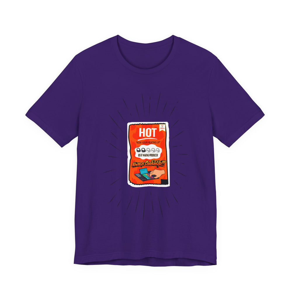 Team Purple t-shirt with a hot sauce packet graphic on a white background