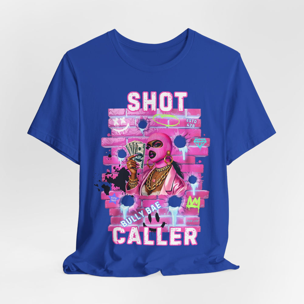True Royal t-shirt with pink graphic design on a white background