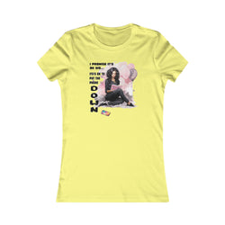 Yellow t-shirt with graphic design and text on a white background
