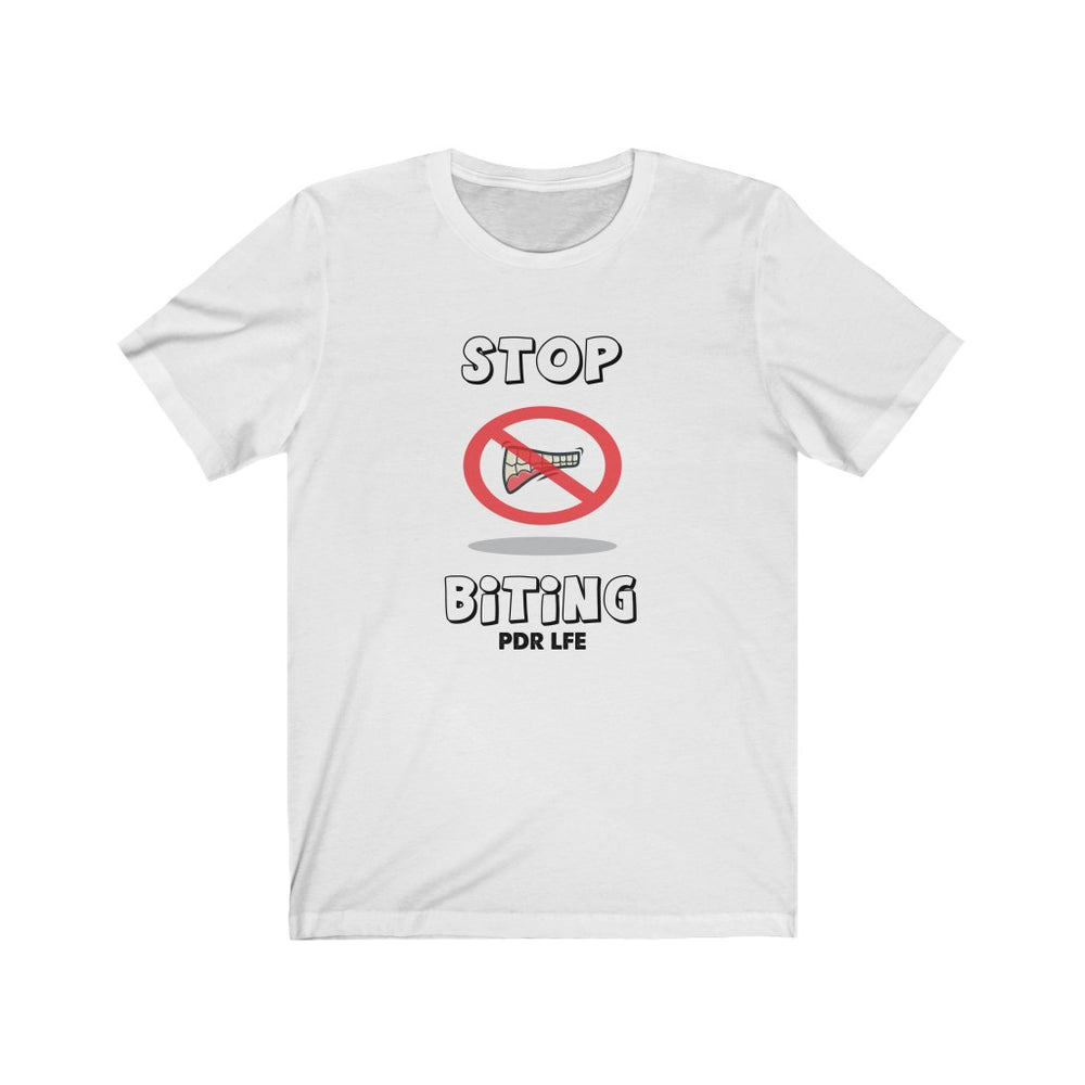 STOP BITING FEMALE Unisex Jersey Short Sleeve Tee - PDR L.F.E. 