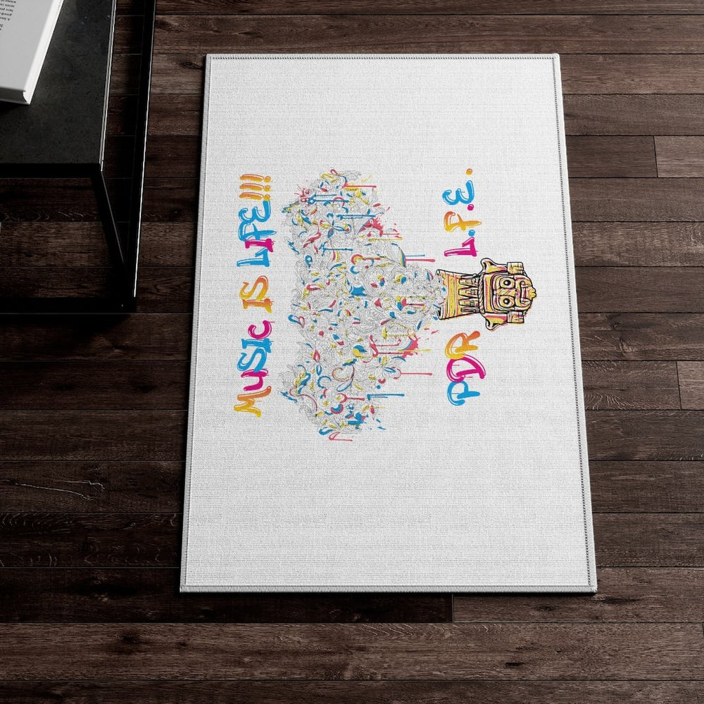 PDR LFE MUSIC IS LIFE Hip Hop Dornier Rug - PDR LFE White / 20" × 32" PDR LFE