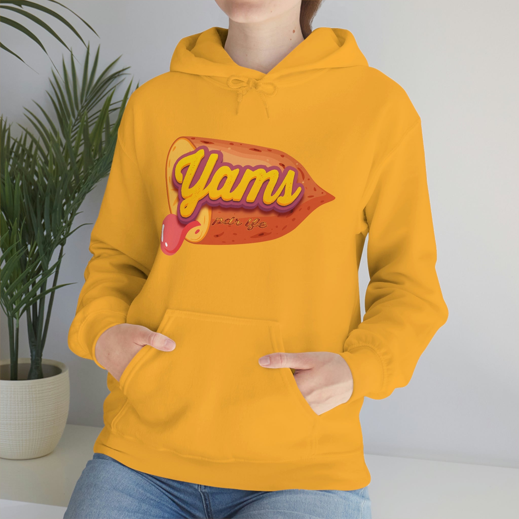 This unisex heavy blend hooded sweatshirt is relaxation itself. Made with a thick blend of cotton and polyester, it feels plush, soft and warm, a perfect choice for any cold day. In the front, the spacious kangaroo pocket adds daily practicality while the hood's drawstring is the same color as the base sweater for extra style point
